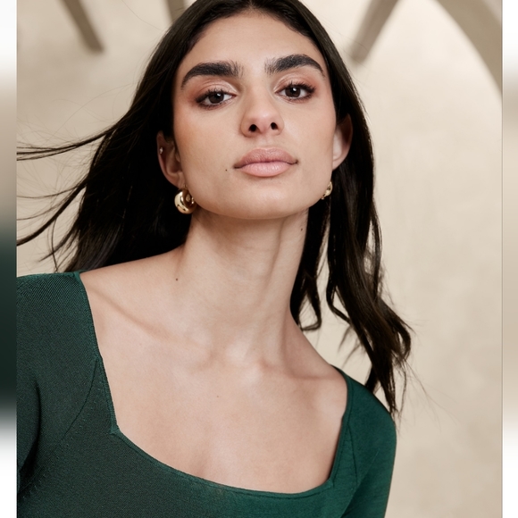 Banana Republic Dark Juniper Green L NWT. Square Neck A-Frame Dress Long-sleeved - Picture 4 of 10